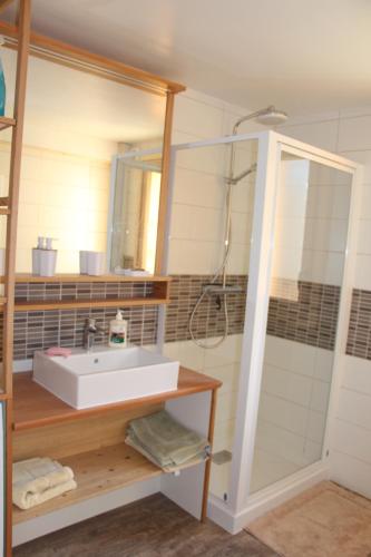 une salle de bain avec un lavabo et une douche dans l'établissement La Givrine, à Val-des-Prés