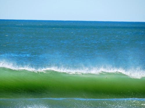 a large wave in the ocean on a beach at Aloha Village in La Pedrera