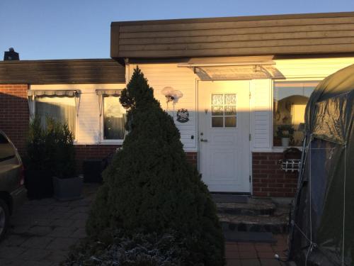 a christmas tree in front of a house at Solsidan 1 in Karlstad