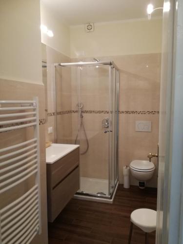 a bathroom with a shower and a sink and a toilet at Aktiv Hotel Eden in Dro