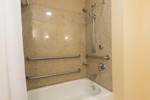 eine Dusche im Bad mit Badewanne in der Unterkunft Holiday Inn Aurora North - Naperville, an IHG Hotel in Aurora