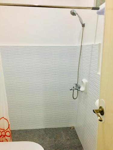 a shower stall with a toilet in a bathroom at Pisces Tourist Inn - Port Barton in San Vicente