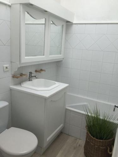 une salle de bain blanche avec un lavabo et des toilettes dans l'établissement L'appartement des ours, aux Houches