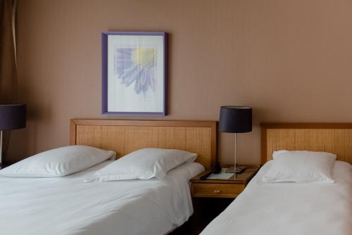 dos camas sentadas una al lado de la otra en una habitación en Cit'Hotel Criden, en Tours