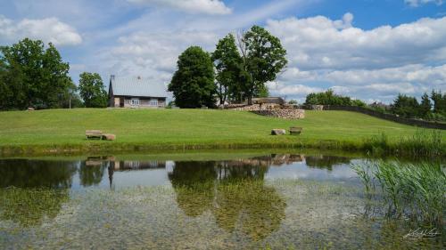 a house sitting on top of a hill next to a lake at Siedlisko Wigry in Rosochaty Róg