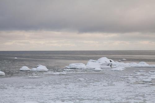 a group of icebergs in the water with snow at Adami Country Guesthouse in Vainupea