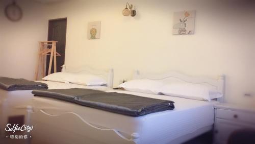 two beds in a room with two mattresses at Just Coffee Hostel 5 in Beigan