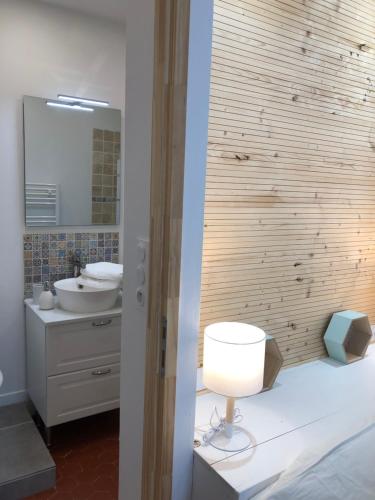 un baño con lavabo y espejo en #T2 Intra-muros Avignon, en Aviñón