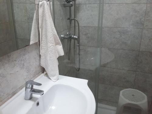 uma casa de banho com um WC, um lavatório e um chuveiro em Al Gaia Centro Historico em Vila Nova de Gaia