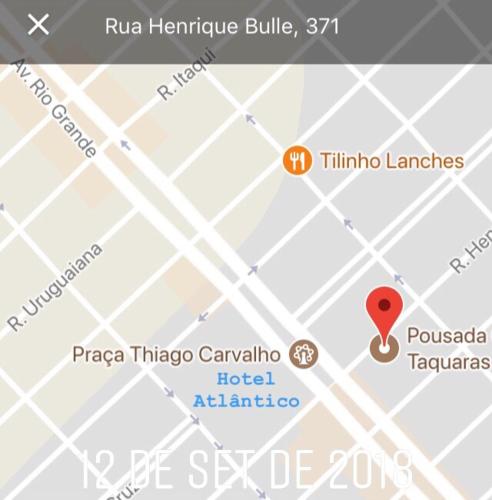 a map with a red pin on it at POUSADA TAQUARAS in Cassino