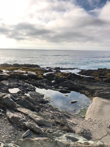 a view of the ocean from a rocky beach at Delfín Apart in Pichilemu