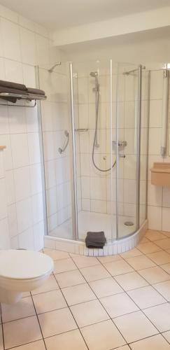 ビットブルクにあるZum Simonbräuのバスルーム(シャワー、トイレ付)