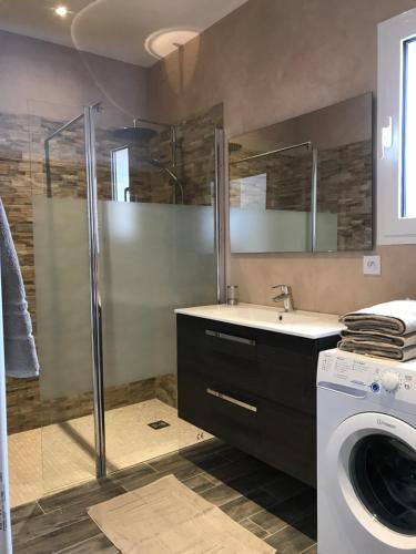 ein Badezimmer mit Waschbecken und Waschmaschine in der Unterkunft Appartements Résidence Casa Toga in Galeria