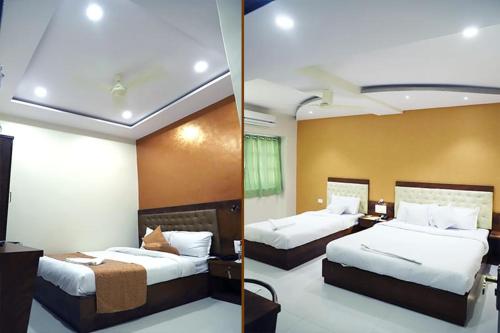 a bedroom with two beds and a room with two beds sidx sidx sidx at Hotel Golden Hayyath Inn in Mumbai