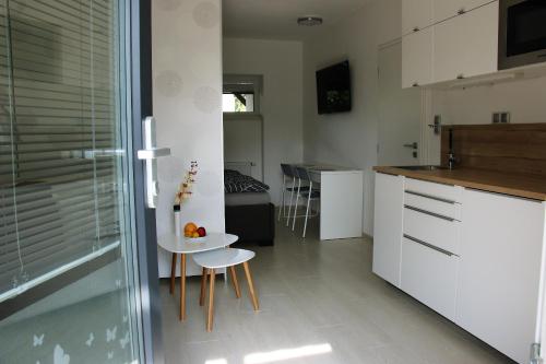 Η κουζίνα ή μικρή κουζίνα στο Garden studio apt-FREE parking,close D8,metro,EXPO