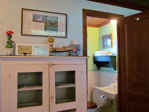 baño con lavabo, aseo y armario en The Yearling Cabins, en Cross Creek