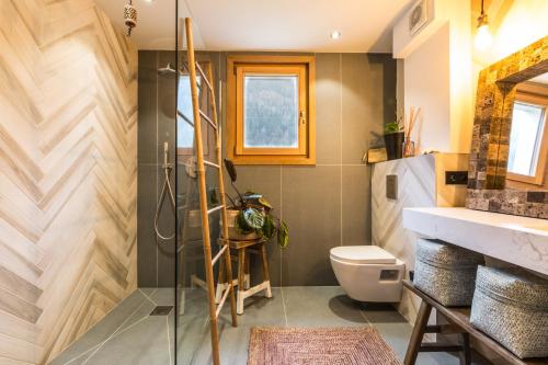 une salle de bain avec douche et toilettes dans l'établissement Appartement Native, à Chamonix-Mont-Blanc
