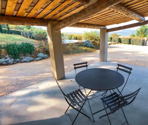 a table and two chairs sitting under a pavilion at Villas de La Ferme Du Gros Noyer in Malaucène
