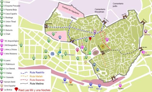 a map of a city with attractions at Riad Las Mil y una Noches Tetuan in Tetouan