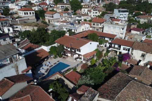 an aerial view of a house with a swimming pool at Villa Konak Hotel in Kusadası