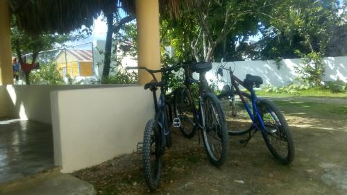 two bikes are parked next to a wall at El Conde de Villa Rosa in Salado