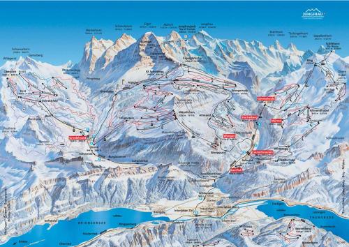 a map of the jungfrau mountain range at Casa Almis, Grindelwald in Grindelwald