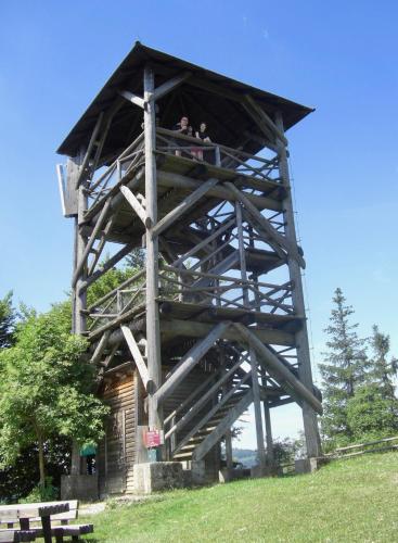 a group of people sitting in a wooden tower at Ferienwohnung Lange in Göstling an der Ybbs