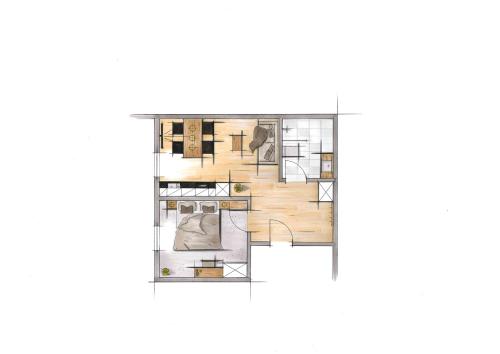 a rendering of a floor plan of a house at Apart Luneta in Ladis