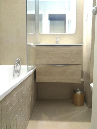 une salle de bain avec un lavabo et un miroir dans l'établissement Front de Neige Isola 2000, à Isola 2000