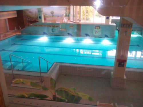 - une grande piscine dans un bâtiment dans l'établissement 2 Raum Ferienwohnung Sonnenschein, à Sankt Englmar