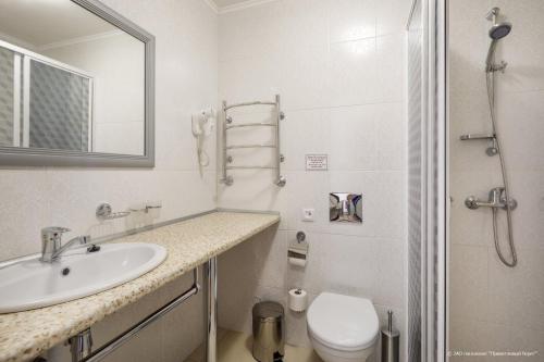 a bathroom with a sink and a toilet and a shower at Privetlivy bereg in Gelendzhik