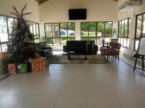 una sala de estar con un árbol de Navidad y un sofá en ALDEIA DO LAGO, en Caldas Novas