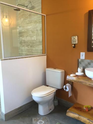 a bathroom with a toilet and a sink at Pousada Quinta das Nascentes in Petrópolis
