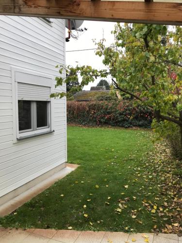 a yard next to a house with a window at House at Lake "Alte Donau" in Vienna in Vienna