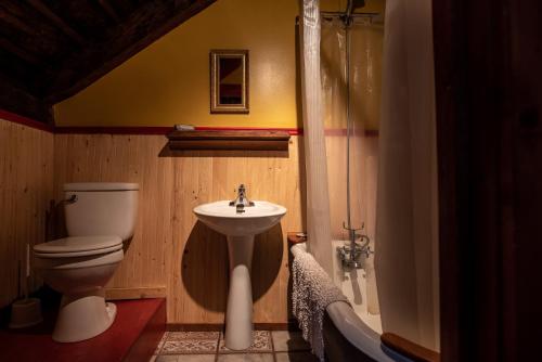 un bagno con un water e un lavandino di Auberge Restaurant La Mara a Saint-Joseph-de-Ham-Sud