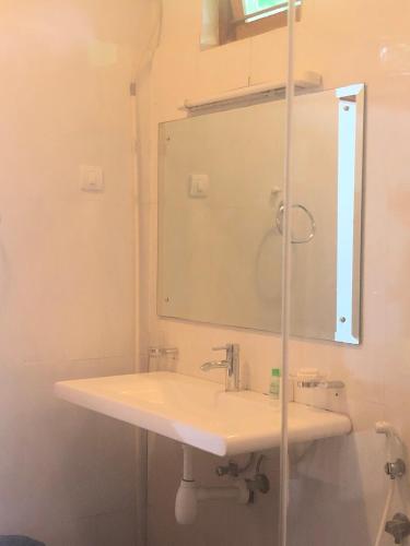 a bathroom with a sink and a mirror at Sea Lotus Park in Trincomalee