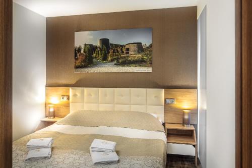 a bedroom with a large bed and a painting on the wall at SOLAVO HOME&TRAVEL in Solec-Zdrój