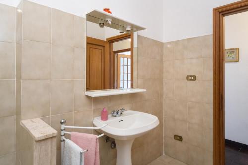 ein Bad mit einem Waschbecken und einem Spiegel in der Unterkunft Il Giardino delle Ortensie in Salto