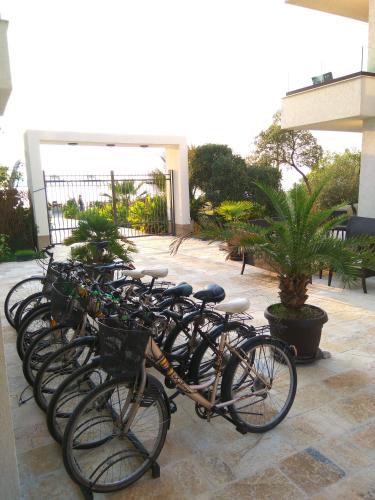 a row of bikes parked outside of a building at Apartments Kuce Lekovica Beach & snack bar- Bistro in Bar