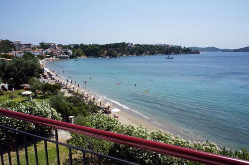 a view of a beach with people in the water at Aphrodite Skiathos in Megali Ammos