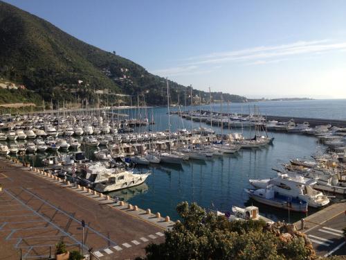 a bunch of boats are docked in a harbor at Hotel Villa Igea in Alassio