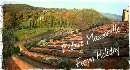 a painting of a building with a view of a mountain at Podere Mazzarelle in Castel del Piano