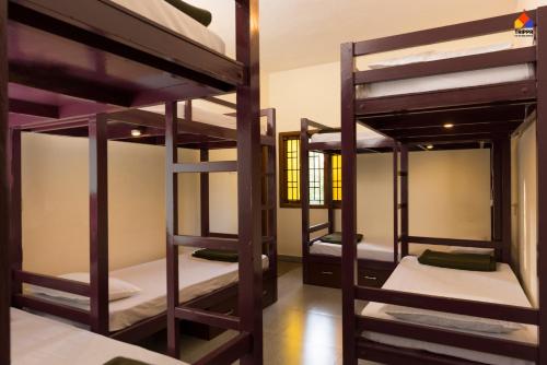 a room with three bunk beds in a hostel at Trippr Kodaikanal Backpacker Hostel in Kodaikānāl