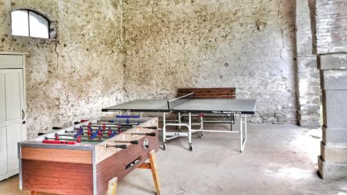 a ping pong table in a room with a ping pong tableablishangering at Agriturismo Casa Agricola Rossi Appartamenti in Casentino in Soci