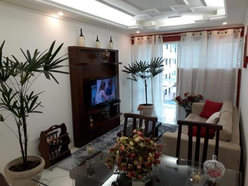 una sala de estar con un sofá y una mesa en Apartamento Parque das Palmeiras, en Angra dos Reis