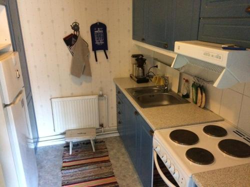 a small kitchen with a sink and a stove at Krepelin Apartments in Kristiinankaupunki