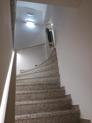 a staircase in a building with a green suitcase on it at B&B Casa Lilli in Foligno