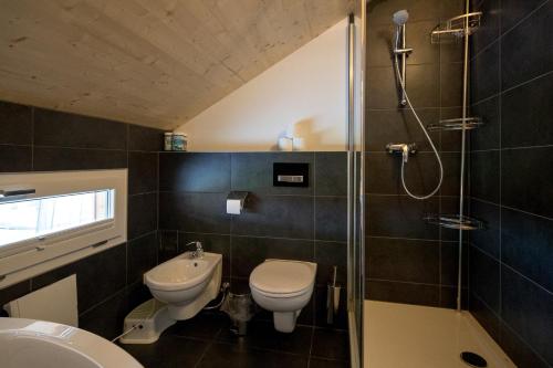 a bathroom with a sink and a toilet and a shower at Aron Chalet Kreischberg 10A in Sankt Lorenzen ob Murau