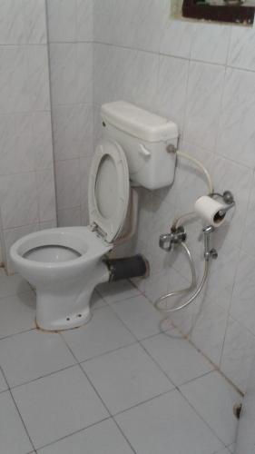 a bathroom with a toilet and a shower in it at Lampokhari Village Resort - Aritar in Aritar