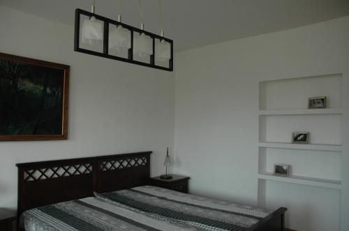 a bedroom with a bed and a picture on the wall at Apartament Rodzinny S7 in Kalisz